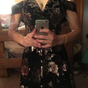 A black velvet floral dress